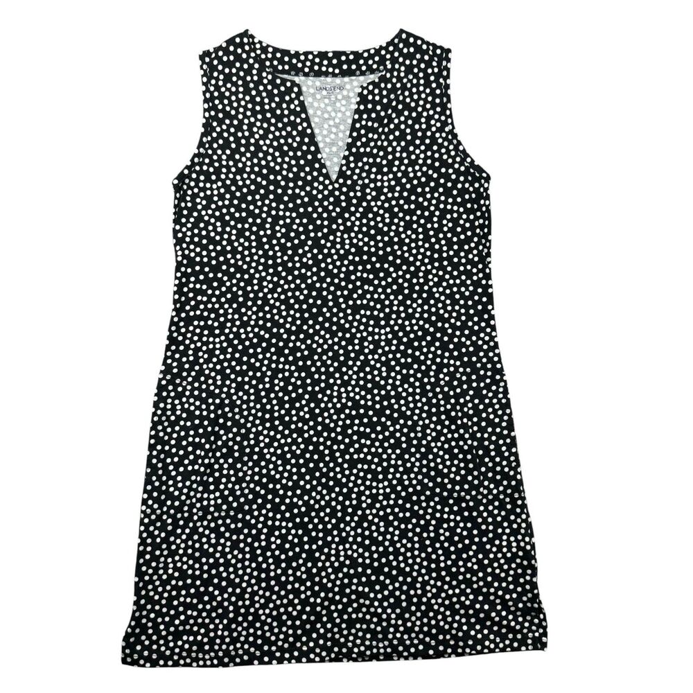 Lands End Dress Women's XS 2-4 Black Sleeveless Polka Dot Pockets V-Neck Mini
